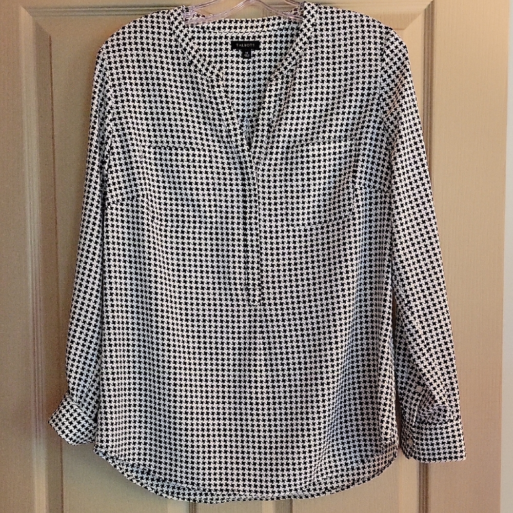 Talbots Black and White Patterned Blouse
